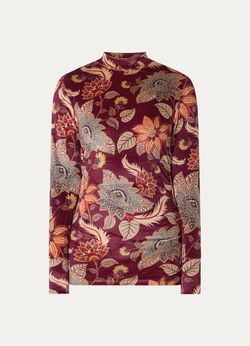 Farm Rio Delhi top met print - voorkant 2 bordeauxrood