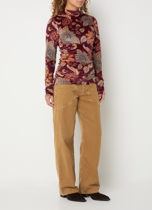 Farm Rio Delhi top met print - voorkant 3 bordeauxrood