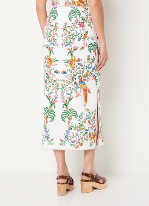 Farm Rio Delicate Forest midi rok van linnen met bloemenprint - achterkant 2 gebroken wit