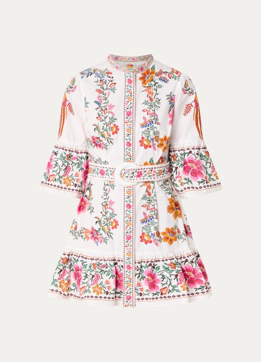 Farm Rio Delicate Forest mini blousejurk van  katoen - voorkant 3 gebroken wit