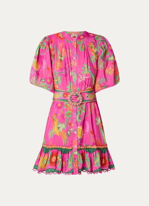 Farm Rio Delicate Fruit Garden mini blousejurk met bloemenprint - voorkant 2 roze
