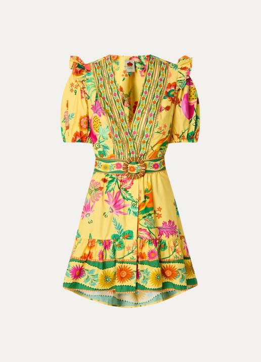 Farm Rio Delicate Fruit Garden mini tuniekjurk met bloemenprint - voorkant 3 geel