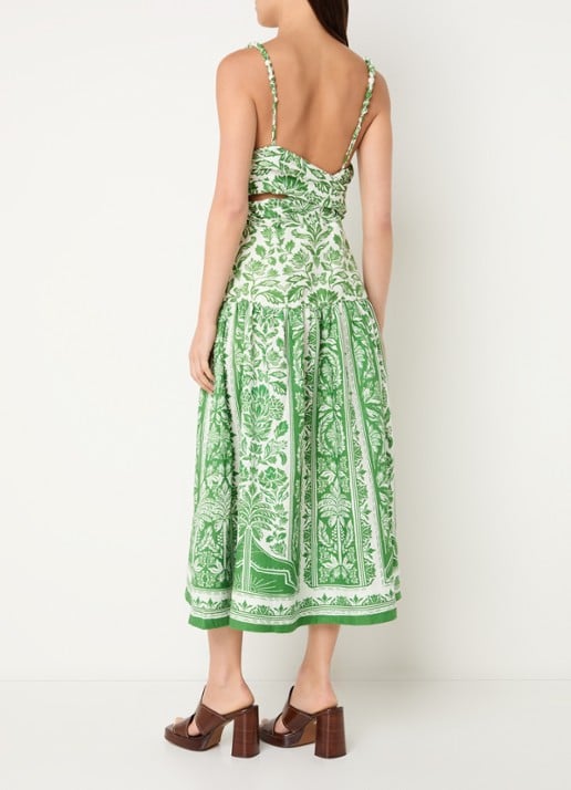 Farm Rio Delicate midi jurk van linnen met print - achterkant groen
