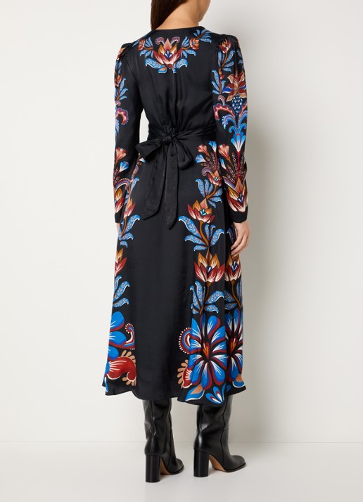 Farm Rio Energy maxi jurk met print en V-hals - achterkant zwart
