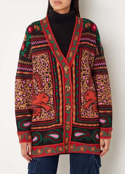 Farm Rio Fijngebreid vest in wolblend met print