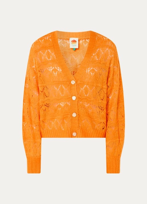 Farm Rio Fijngebreid vest met opengewerkt dessin - voorkant 3 oranje