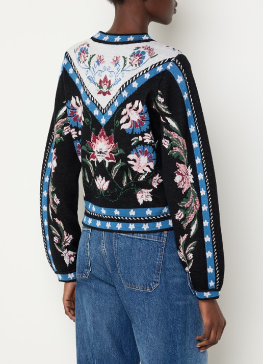 Farm Rio Fijngebreide trui met ingebreide print en ronde hals - achterkant donkerblauw