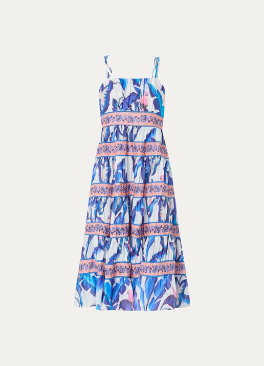 Farm Rio Foliage midi jurk met print en volant - voorkant 2 blauw