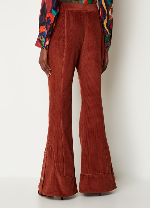 Farm Rio High waist flared fit broek van corduroy - achterkant 3 roodbruin