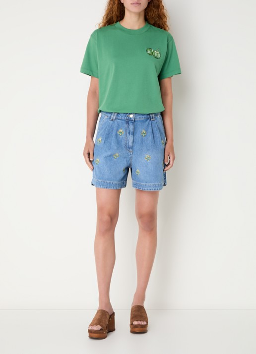 Farm Rio High waist loose fit korte broek van denim met borduring - voorkant 2 indigo