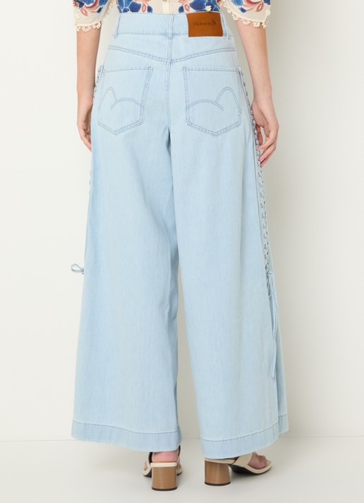 Farm Rio High waist wide fit jeans met lichte wassing - achterkant 2 indigo