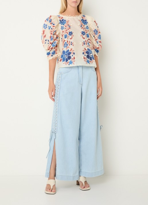 Farm Rio High waist wide fit jeans met lichte wassing - voorkant 4 indigo