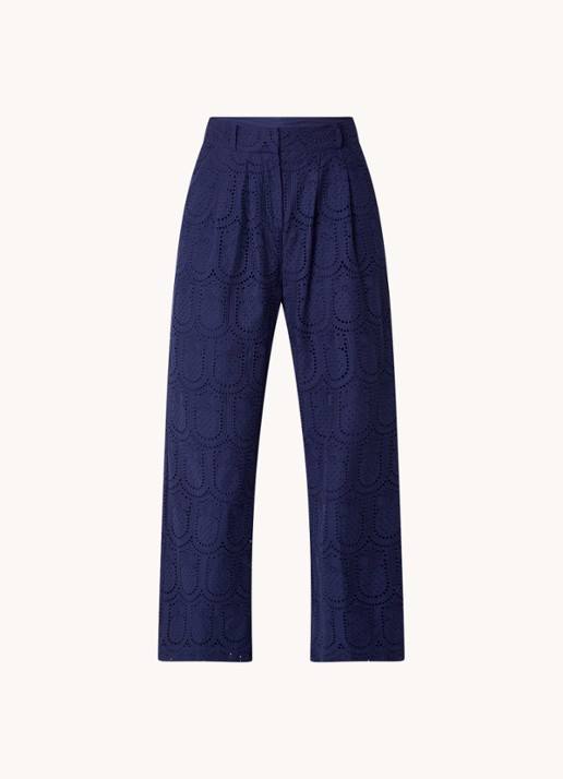 Farm Rio High waist wide fit pantalon met broderie en steekzakken - voorkant donkerblauw