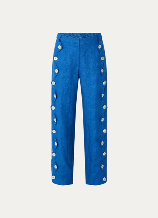 Farm Rio High waist wide fit pantalon van linnen - voorkant 2 blauw