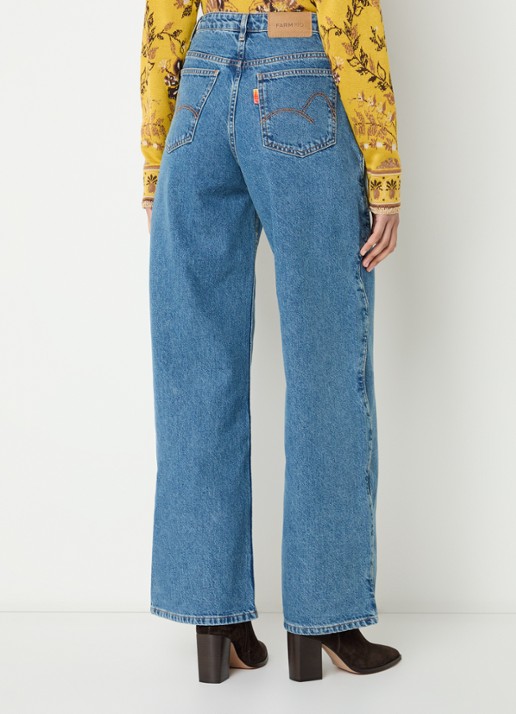 Farm Rio High waist wide leg jeans met steekzakken - achterkant indigo