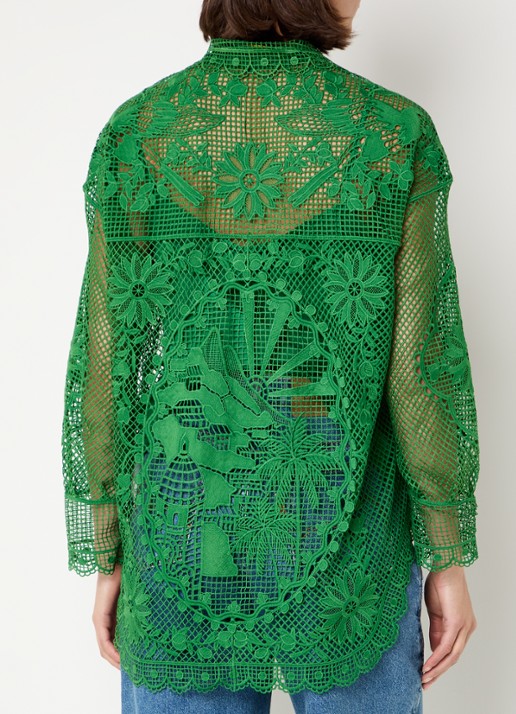 Farm Rio Landscape Guipure blouse met opengewerkt dessin - achterkant groen