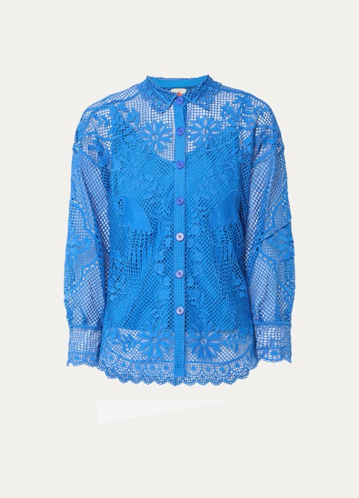 Farm Rio Landscape Guipure blouse van kant  - voorkant 2 blauw