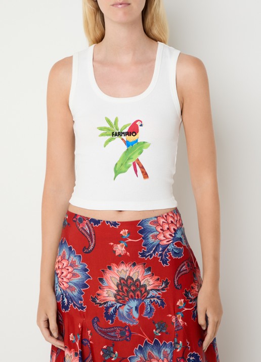 Farm Rio Macaw cropped tanktop met print en logoborduring