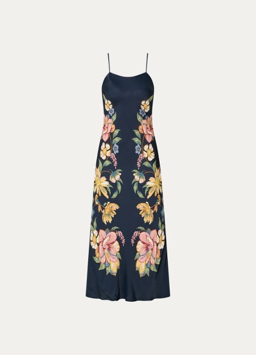 Farm Rio Maira maxi jurk met bloemenprint - voorkant 2 donkerblauw