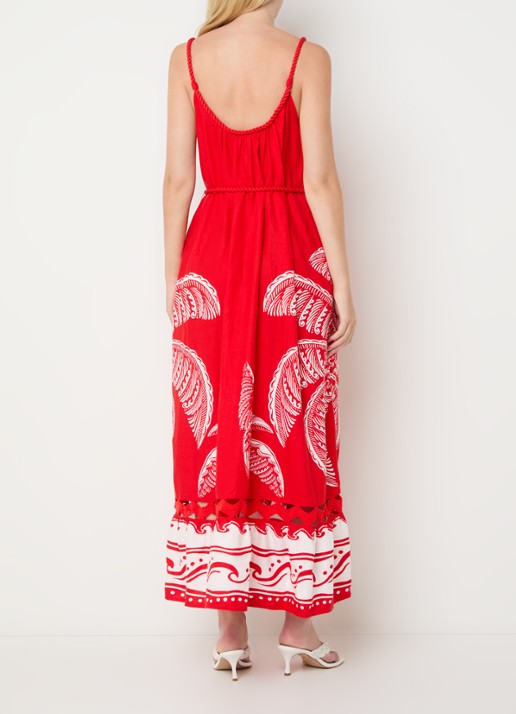Farm Rio Majestic Coconut Tree maxi jurk in linnenblend met volant - achterkant 4 rood
