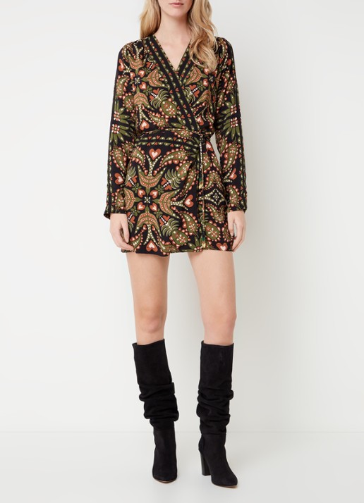 Farm Rio Martina mini wikkeljurk met print - voorkant 2 zwart