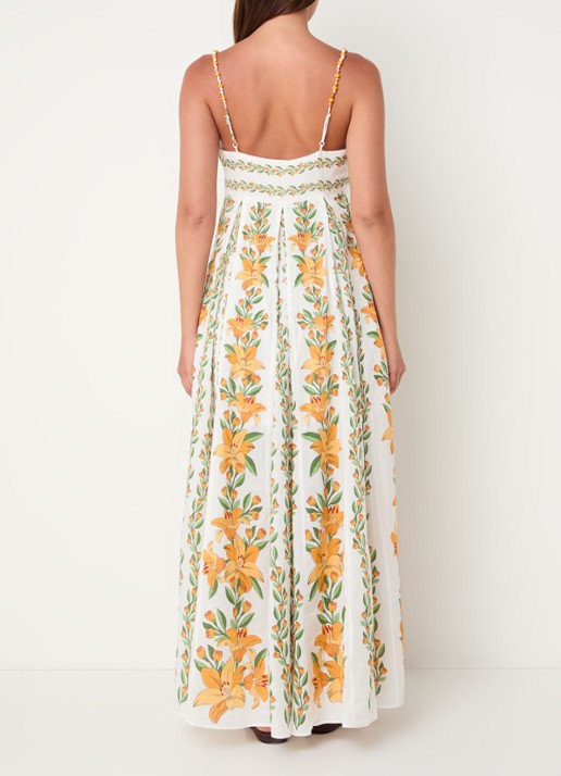 Farm Rio Maxi jurk met bloemenprint en spaghettibandjes - achterkant 5 wit