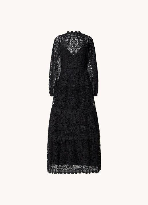 Farm Rio Maxi jurk van broderie met ballonmouw - voorkant 2 zwart