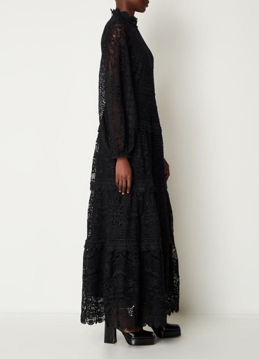 Farm Rio Maxi jurk van broderie met ballonmouw - voorkant 3 zwart