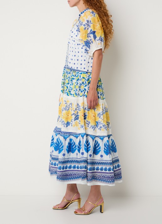 Farm Rio Maxi tuniekjurk met pofmouw en print - voorkant 4 wit