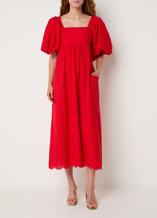 Farm Rio Midi jurk met ballonmouw en broderie