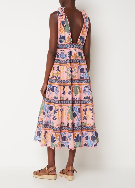 Farm Rio Midi jurk met print en rugdecolleté - achterkant roze