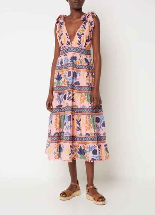 Farm Rio Midi jurk met print en rugdecolleté