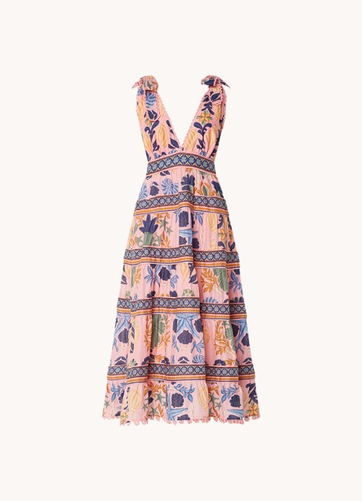 Farm Rio Midi jurk met print en rugdecolleté - voorkant 2 roze