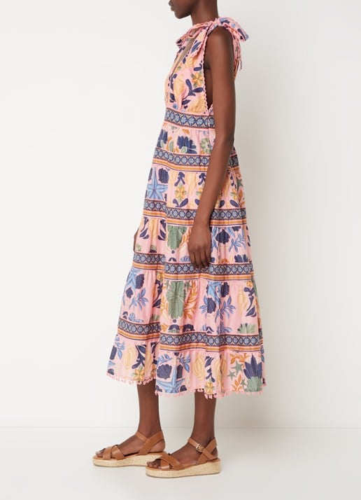 Farm Rio Midi jurk met print en rugdecolleté - voorkant 3 roze
