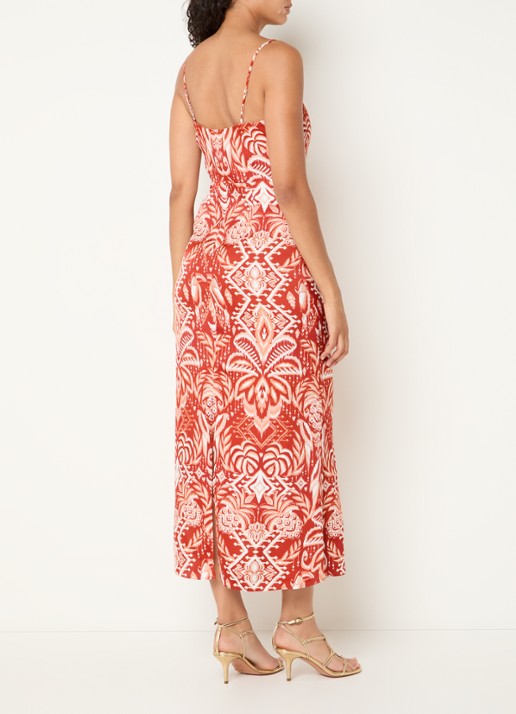Farm Rio Midi jurk met print en spaghettibandjes - achterkant 4 rood