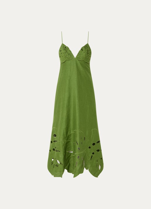 Farm Rio Midi jurk van linnen met cut-out detail - voorkant 3 groen