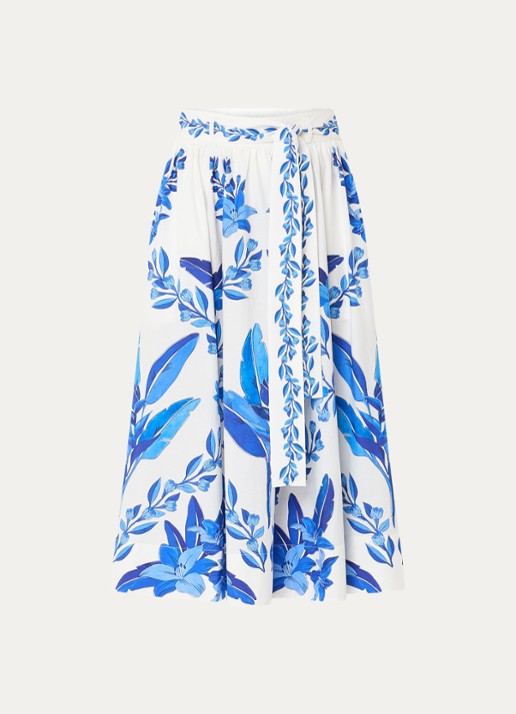 Farm Rio Midi rok met bloemenprint en steekzakken - voorkant 2 blauw