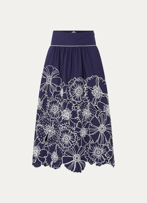 Farm Rio Midi rok met opengewerkt dessin - voorkant donkerblauw