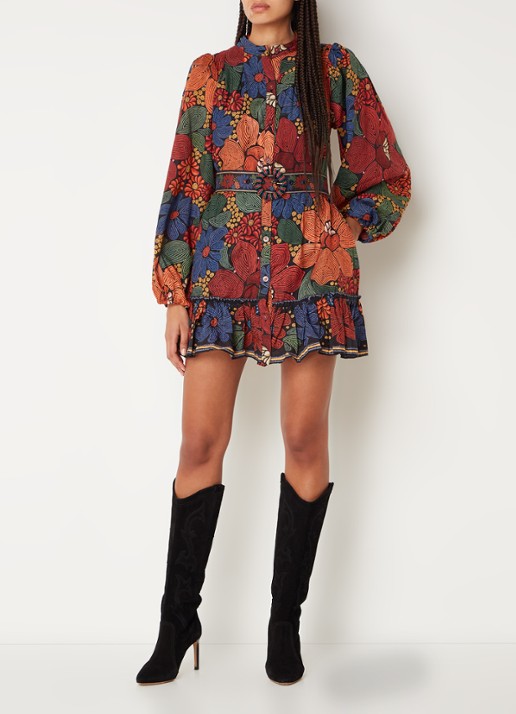 Farm Rio Mini blousejurk met bloemenprint en ceintuur - voorkant 3 rood