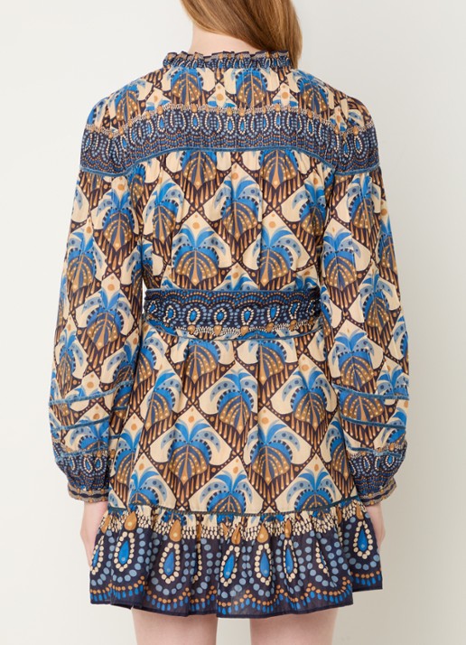 Farm Rio Mini blousejurk met print en strikceintuur - achterkant 5 beige