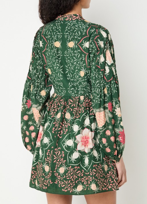 Farm Rio Mini blousejurk met print - achterkant 5 donkergroen