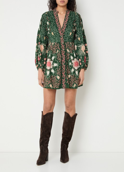 Farm Rio Mini blousejurk met print - voorkant 4 donkergroen