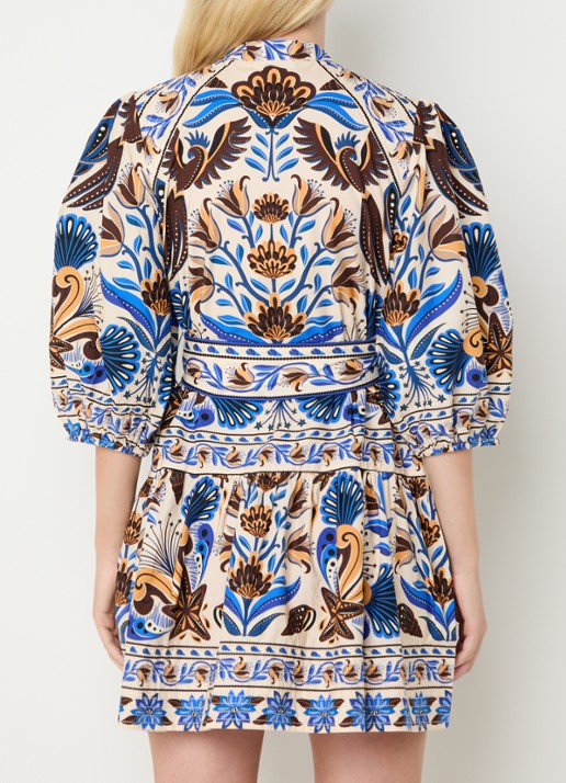 Farm Rio Nature Land mini blousejurk met print - achterkant 4 blauw