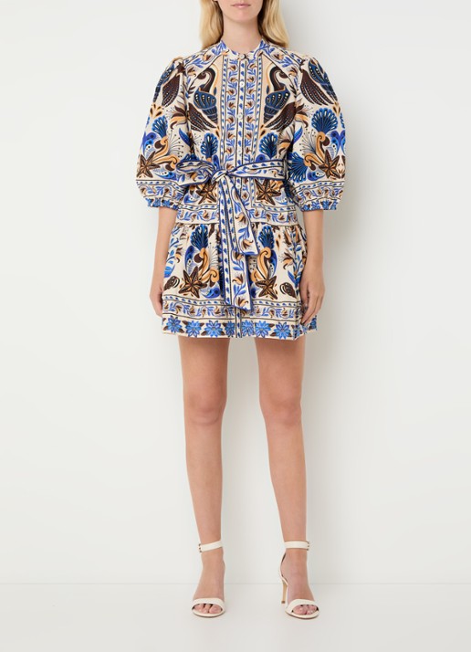 Farm Rio Nature Land mini blousejurk met print - voorkant 2 blauw