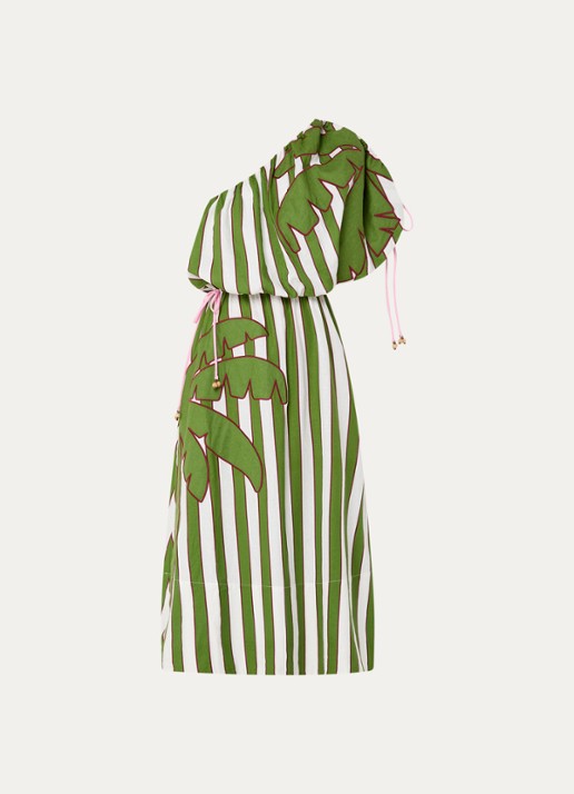 Farm Rio Off-shoulder midi jurk in linnenblend - voorkant groen