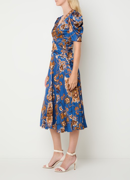 Farm Rio Ornament Floral midi jurk met plooidetail - voorkant 3 kobaltblauw