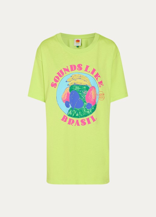 Farm Rio Oversized T-shirt van  katoen met print - voorkant 2 neongroen