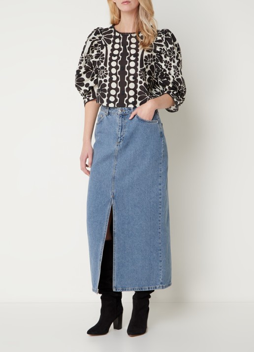 Farm Rio Palermo crop top met bloemenprint en pofmouw - voorkant 5 zwart