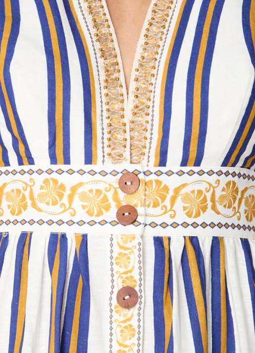 Farm Rio Pineapple Deco maxi tuniekjurk in linnenblend met kralendecoratie - detail 4 gebroken wit