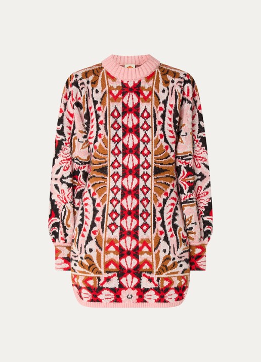 Farm Rio Pineapple grofgebreide mini trui-jurk in wolblend - voorkant 4 roze